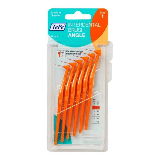 TePe Angle Orange Interdental Brushes 0.45mm - 6 Pack - Long Handle ...